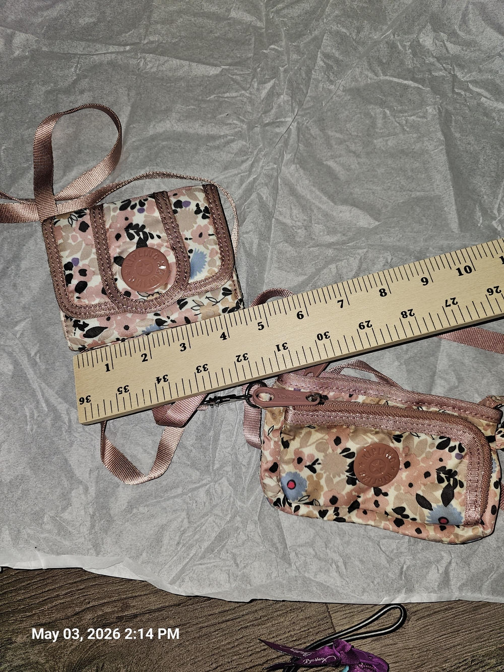 Kipling Floral Mini Crossbody Pouches in Blush Pink